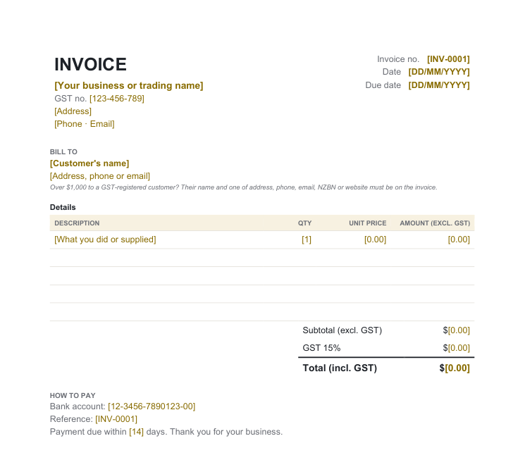 GST invoice template preview