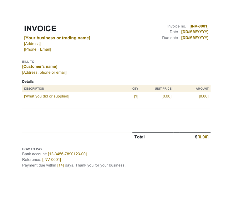 Non-GST invoice template preview