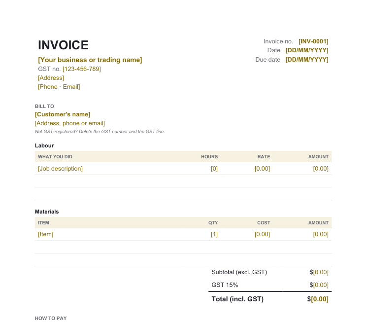 Sole trader invoice template preview